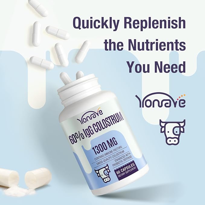 Bovine Colostrum Capsules Supplement 1300mg - Extra High 60% IgG Bovine Colostrum - Gut, Bone, Exercise, Immune - 60 Capsules