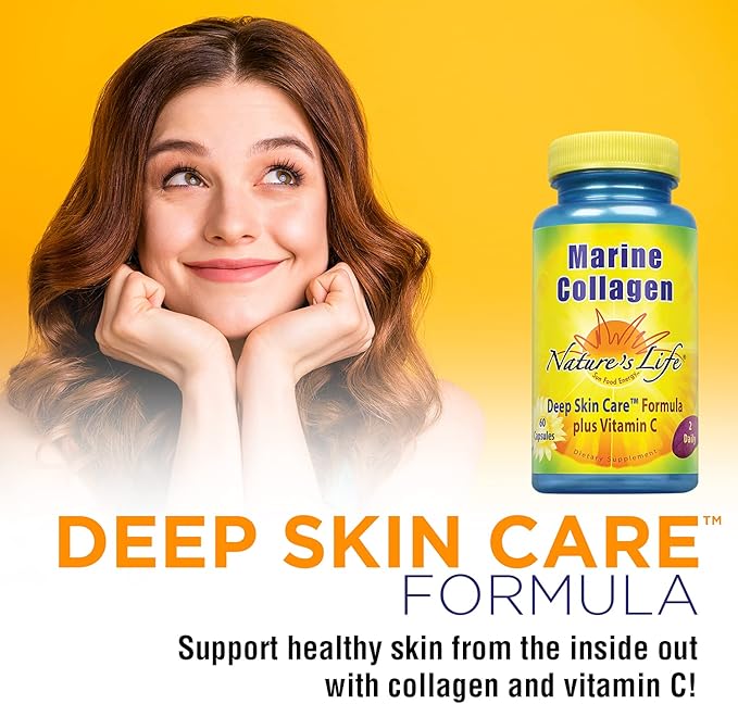 Nature's Life Marine Collagen Deep Skin Care Formula Plus Vitamin C | from Deep Cold-Water Fish | 30 Servings, 60 Caps