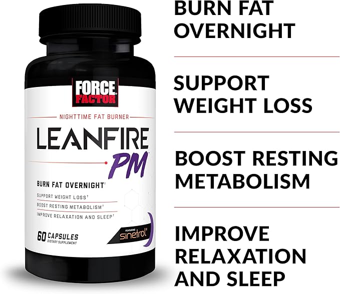 Force Factor LeanFire PM, Weight Loss Pills for Women and Men, Fat Burner and Overnight Weight Loss Pills to Burn Fat, Boost Metabolism, with Melatonin, 60 Count (Pack of 2)