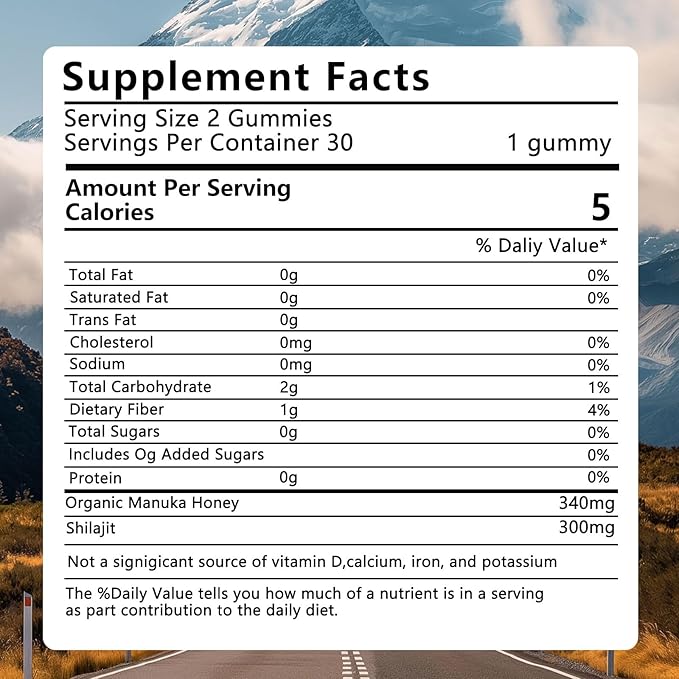 Shilajit Gummies for Men, Pure Himalayan Shilajit, 85+ Trace Minerals & Fulvic Acid, No Added Sugar Non-GMO, Energy Boost & Immune Support, 30 Gummies