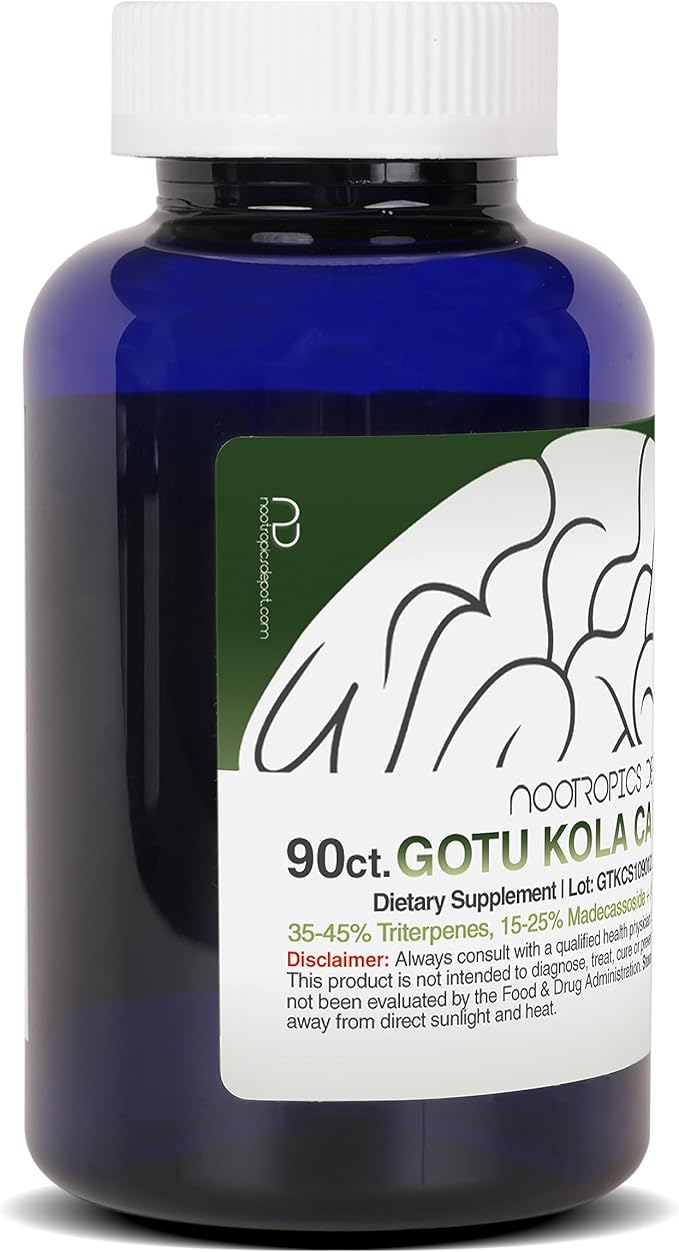 Nootropics Depot Gotu Kola Extract Capsules | 120mg | 90 Count | Acid Resistant | Centella asiatica | 35-45% Triterpenes | Supports Healthy Stress Levels | Promotes Memory Enhancement