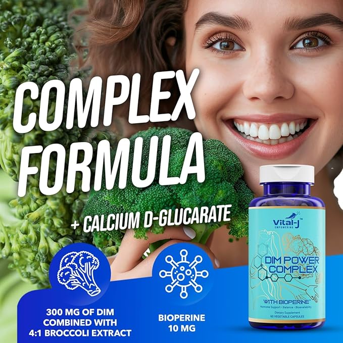 4-in-1 DIM Potent Complex 300mg - Estrogen Balance and Metabolism, Energy & Menopause Support Supplement with Bioperine (x4), Calcium and Broccoli Extract - for Women and Men 60 Servings