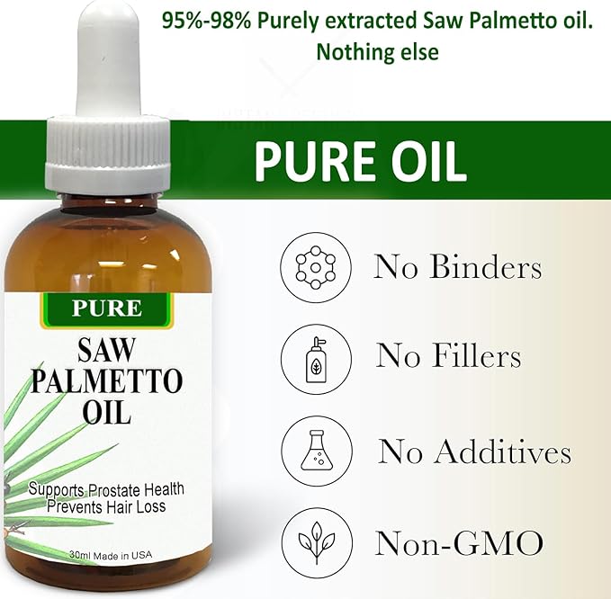 Pure Saw Palmetto Berries Oil 2x30ml Wild & Natural 60-90-day Supply Unlike Inefficient Powders, Supports Prostate Health Sleep Better Reduce Frequent Urination DHT Blocker Help Stop Hair Loss