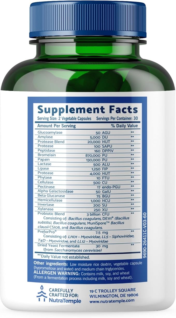 4 in 1 Pre Post Probiotics & Digestive Enzymes for Women & Men - Digestive Health, Gut & Immune Support for Occasional Constipation, Diarrhea, Gas & Bloating – 60 Veggie Capsules