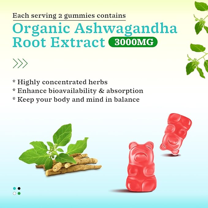 2 Pack Ashwagandha Gummies with Turmeric GABA Mood Energy and Immune Support, Strawberry Flavor 120 Cts