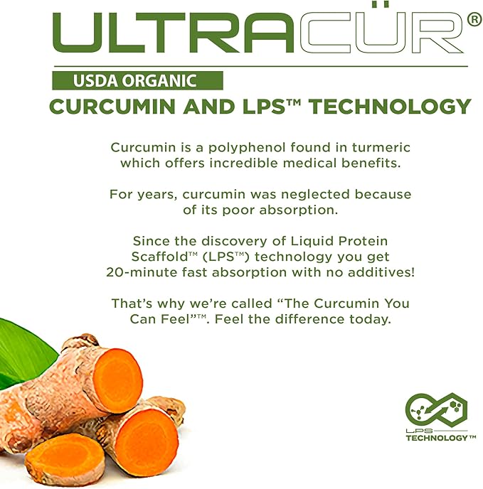 Organic USDA Certified - LPS™ Turmeric Curcumin - The Curcumin You Can Feel!™ US Patented Technology - 70% of People Feel a Significant Difference in A Week, 50% in 24 Hours! (60 Count)