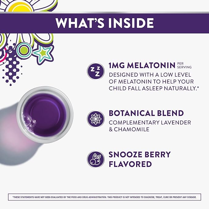 Vicks Pure Zzzs Kidz Melatonin, Kids Melatonin Liquid, Sleep Aid, Drug-Free, Liquid Melatonin 1mg, with Chamomile & Lavender, Melatonin Sleep Aids for Kids, Snooze Berry Flavored, 2 Pack, 24 FL OZ