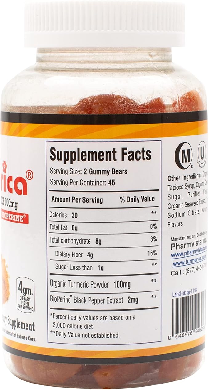 Turmeric Curcumin Gummies 100mg with BioPerine Black Pepper for Enhanced Absorption, 90 Count, Made in USA
