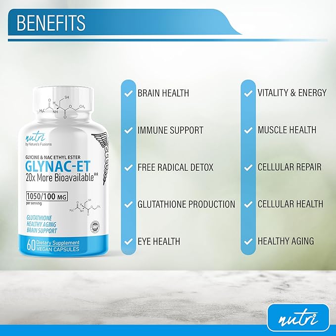 GlyNAC-ET NAC Supplement N-Acetyl Cysteine Ethyl Ester - 20x More Bioavailable Than GlyNAC - Glycine & N-acetylcysteine Ethyl Ester Anti Aging Supplement, Boost Glutathione (60 Capsules)