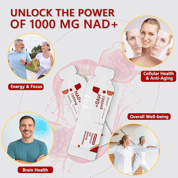 NAD Supplement 1000mg Pure Organic - NAD Supplements for Women & Men with Nicotinamide Riboside, Resveratrol, PQQ, Quercetin - NMN Supplement Alternative for Anti-Aging, Energy-30 Packets