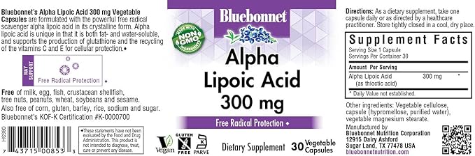 BLUEBONNET NUTRITION ALPHA LIPOIC ACID 300 mg