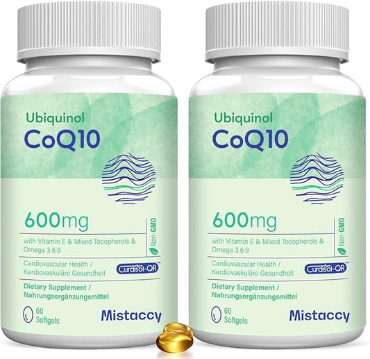 CoQ10 600mg Softgels | High Absorption CoQ10 Ubiquinol Supplement | Reduced Form Enhanced with Vitamin E & Omega 3 6 9 | Antioxidant Powerhouse for Heart Health | 120 Softgels