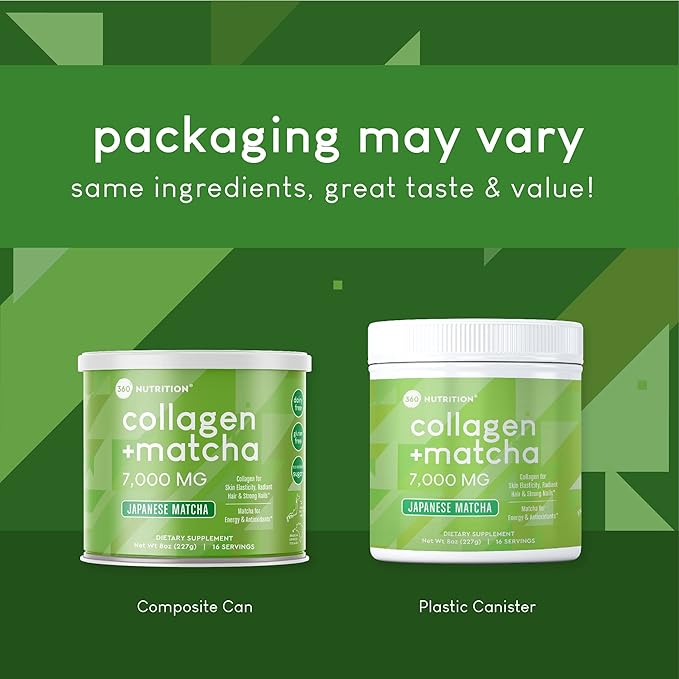 360 Nutrition Matcha Hydrolyzed Collagen Peptides Powder, Japanese Matcha Green Tea for Gut Health, Joint Support, Energy, Hair Skin & Nails, Gluten Free, Keto Friendly, Paleo, Non GMO (8oz (1 Count))