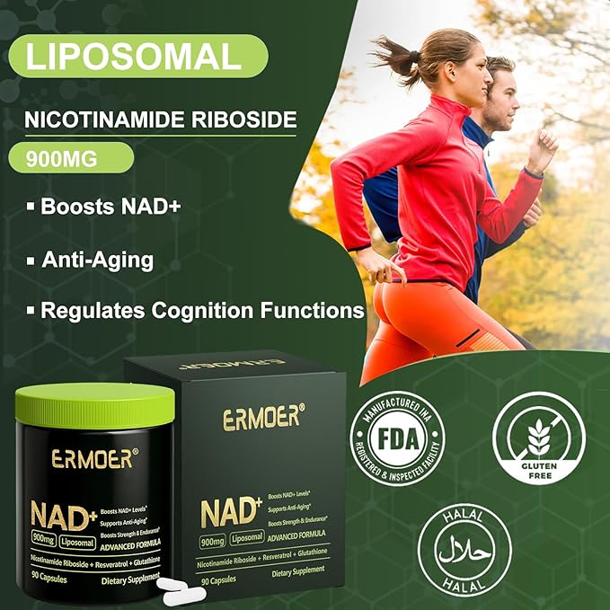 NAD+ Supplement, NAD Nicotinamide Riboside Resveratrol 900mg, Liposomal NAD for Women & Men, NMN Supplement Alternative for Anti-Aging, Energy Booster - 2 Bottle
