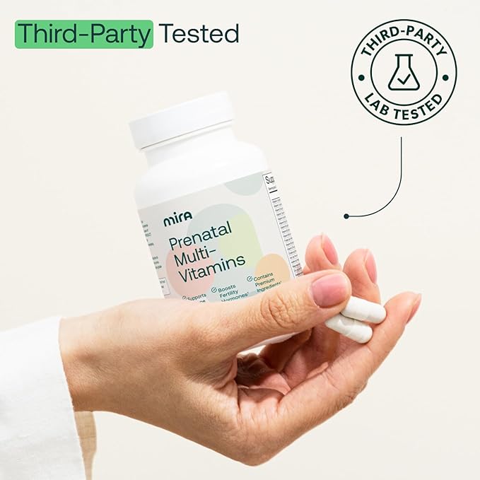 MIRA Prenatal Multi-Vitamins for Women, Folate & Choline, Supplement for Before, During, and Post Pregnancy, Support Your Pregnancy & Fetal Development, 60 Capsules (30 Servings), 1 Pack