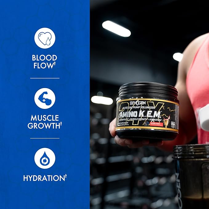 Evogen Amino K.E.M. - EAA & BCAA Powder Pump Volumizer | BCAAs Amino Acids Supplement for Blood Flow, Muscle Growth, & Hydration | Victory Punch | 30 Servings