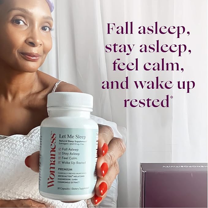 Womaness Let Me Sleep Supplements for Adults – Natural Sleeping Aid with Melatonin 3mg, Magnesium Supplement, GABA & Chamomile Extract for Restful Sleep – Nighttime Support for Sleeping - 30 Capsules