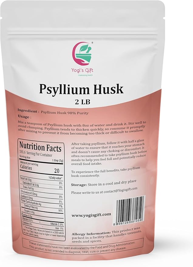Psyllium Husk Whole 2 Lb | 98% Purity | Use in Smoothies, Cooking and Baking | Unflavored, Fine Ground, 100% Natural, Non GMO | by Yogi's Giftยฎ