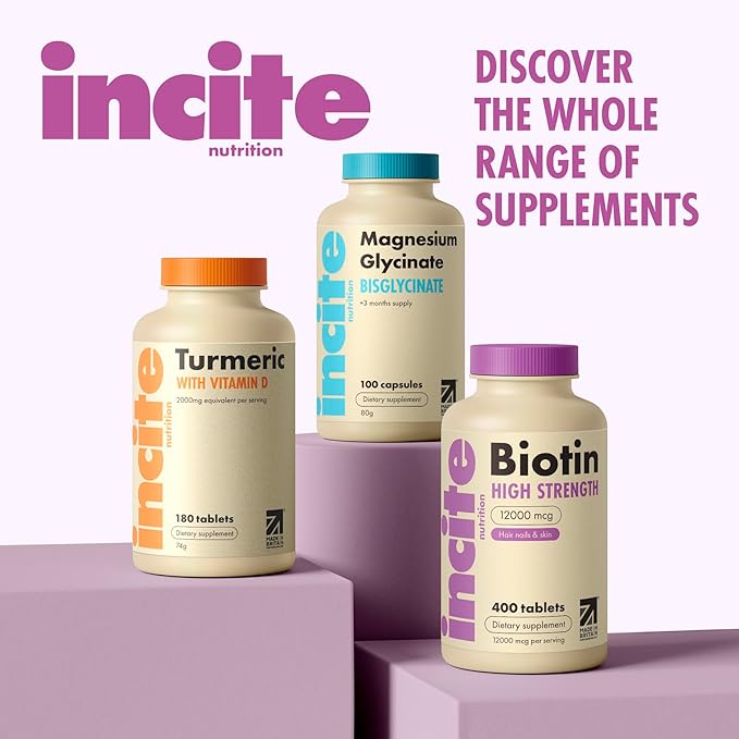 Incite Nutrition Biotin Supplement 12000mcg - +1 Year Supply - High Strength 120 Easy Swallow Tablets - Biotin Hair Growth Vitamins for Hair, Skin & Nails - Natural Vegan & GMO-Free - Made in UK