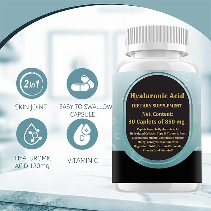 Hyaluronic Acid 60 Caplets 850 mg, Hyaluronic Acid 30 Caplets 850 mg 2 Pack,60 Day Supply