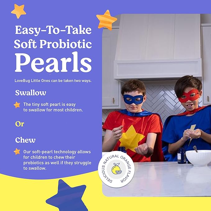 lovebug PROBIOTICS for Kids | Multi-Strain 3 Billion CFU | Constipation & Stomach Discomfort | Sugar Free | Ages 6+