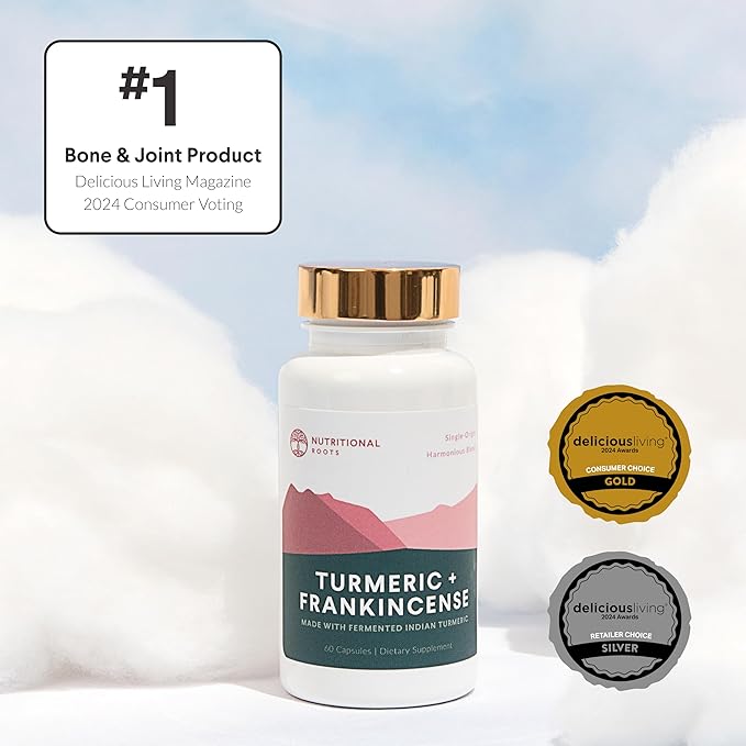 Indian Turmeric + Frankincense - With 95% Curcuminoids, Curcumin Longa, Boswellia Serrata & Black Pepper - Supports Joint Health - Dietary Supplement - 1 Month Supply - 60 Capsules