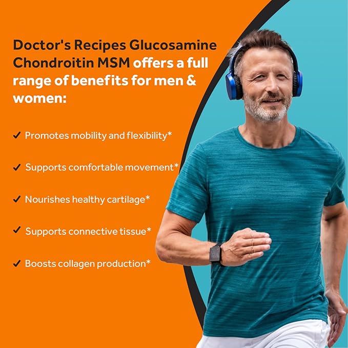 Doctor's Recipes Glucosamine Chondroitin MSM Turmeric Quercetin, Movement Support Supplement for Men & Women, with Black Pepper for High Absorption, Mobility & Flexibility, No Shellfish, 240 Tablets