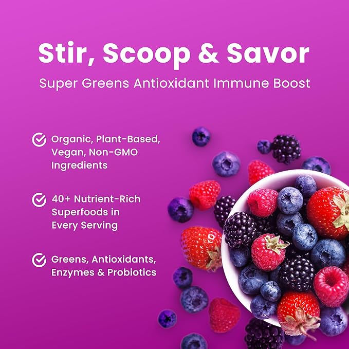 NutraChamps Super Greens Powder Premium Superfood | 20+ Organic Green Veggie Whole Foods | Wheat Grass, Spirulina, Chlorella | Antioxidant, Digestive Enzyme & Probiotic Blends (9.1 OZ, Antioxidant)