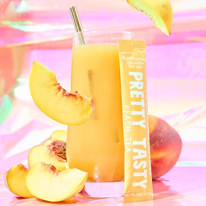 Peach Perfection Collagen Tea - Stick Pack Pouch - Succulent Peach Blend - Radiant Beauty & Wellness - 10g Collagen Peptides - 30 Count
