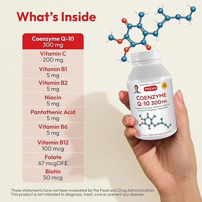 ANDREW LESSMAN Coenzyme Q-10 300 mg 120 Capsules - Essential for Energy Production and Optimum Key Organ Function, Anti-Oxidant Support, Depleted by Aging, Plus B-Complex. Easy to Swallow Capsules