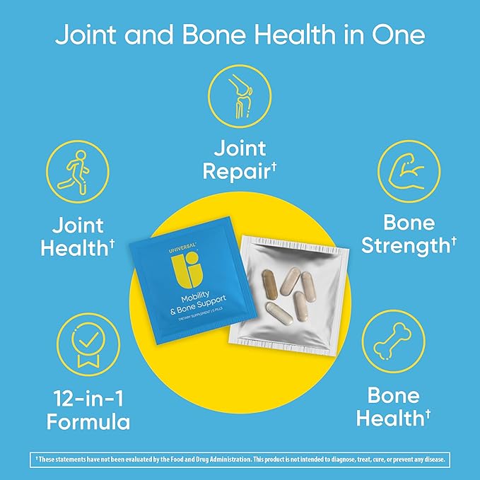 Mobility & Bone Support Daily Multivitamin - 12-in-1 Bone, Knee, Cartilage, Ligament, Joint Supplement for Women and Men, Collagen, Turmeric, Glucosamine Chondroitin MSM Capsules - 30 Vitamin Packs