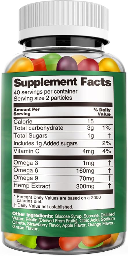 Organic Hemp Edibles Advanced Extra Strength High Potency Made with Natural Hemp Oil Gummy for Adults - Low Sugar Supplements Hemp Candy A