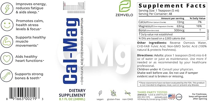 Liquid Ionic Cal/Mag | Calcium, Magnesium, Boron | Bone & Muscle Support | Restful Sleep | Mood Support | 48 Day Supply