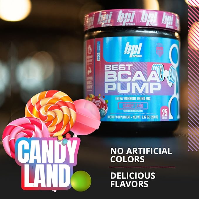 BPI Sports Best BCAA Pump - BCAA Powder Intra Workout Sports Drink with Branched Chain Amino Acids for Hydration & Recovery, for Men & Women - Candy Land - 25 Servings