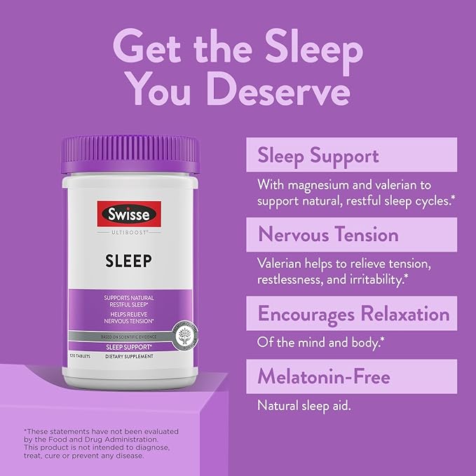 Swisse Sleep Valerian Root Capsules | Valerian Root Extract + Magnesium + Licorice + Hops | Melatonin Free Herbal Sleep Supplement | Helps Relieve Nervous Tension | 120 Tablets