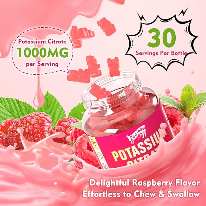 2 Pack Potassium Citrate Gummies 1000mg, Potassium Supplement for Adults Women & Men, Support Leg Cramps & Muscle Health, 120 Count