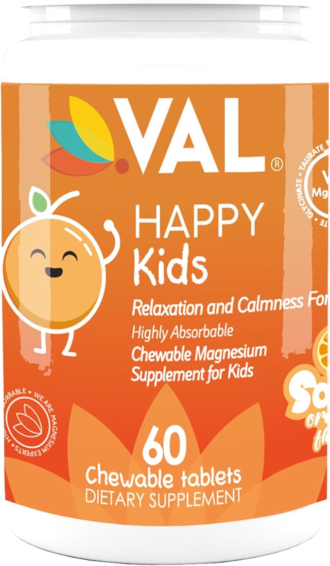 VAL Magnesium for Kids | High-Absorption Magnesium for Calm, Relaxation & Focus | Mg Glycinate, Citrate & Taurate | with Vitamin B6, D & C | Sugar-Free, Non-GMO | 60 Chewable Tablets
