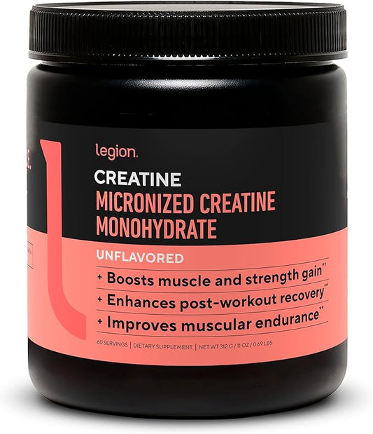 LEGION Micronized Creatine Monohydrate Supplement - Clean Creatine Powder for Muscle Gain & Post Workout Recovery - Micronized Creatine Supplement for Maximum Absorption (60 Servings, Unflavored)