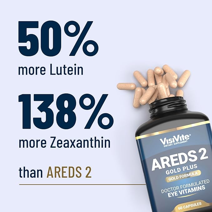 Doctor Formulated AREDS 2 Plus Eye Vitamins with Zeaxanthin Plus Lutein - Bilberry and Grape Seed Extract - Premium Eye Health Formula - 60 Eye Supplement Capsules of VisiVite Gold Plus