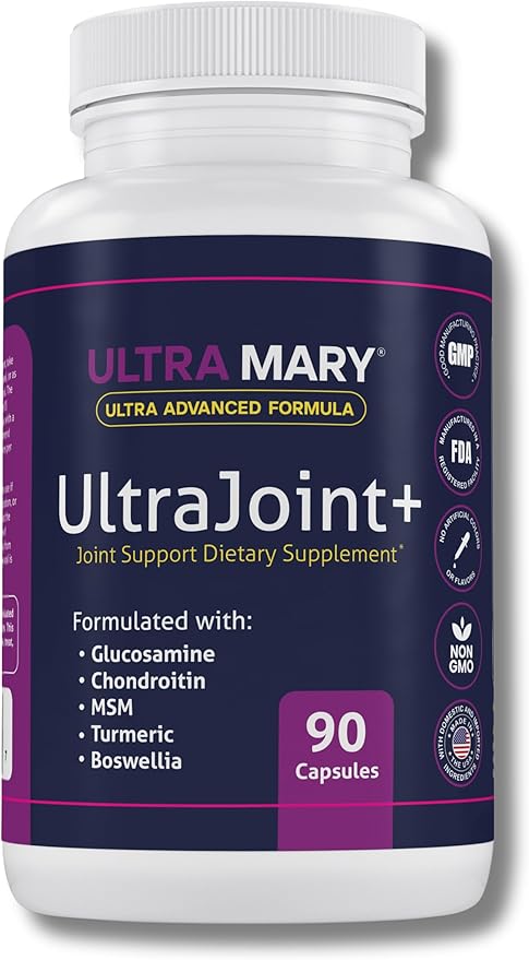 UltraMary+ Joint Support w/Glucosamine, Chondroitin, MSM, Turmeric & Boswellia – Mobility & Flexibility – 90 Capsules – Suplemento Articulaciones – Made in USA – Advanced Formula