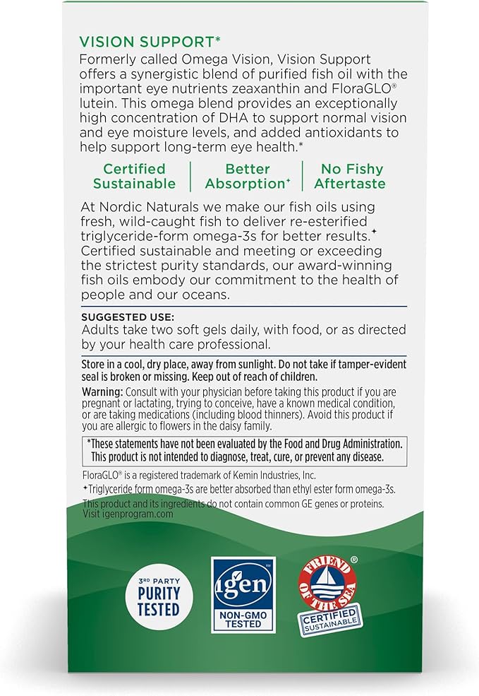 Nordic Naturals Omega Vision, Lemon - 60 Soft Gels - with Zeaxanthin and FloraGLO Lutein, for Healthy Eyes and Vision - 30 Servings