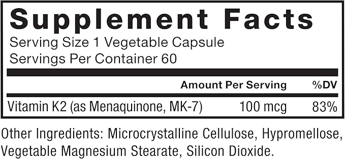 FORCE FACTOR MK-7 Vitamin K2 100mcg, Bone Support Supplements for Women and Men, Support Heart Health, Bone Density, and More, BIoavailable Form, Vegan, Non-GMO, 60 Vegetable Capsules