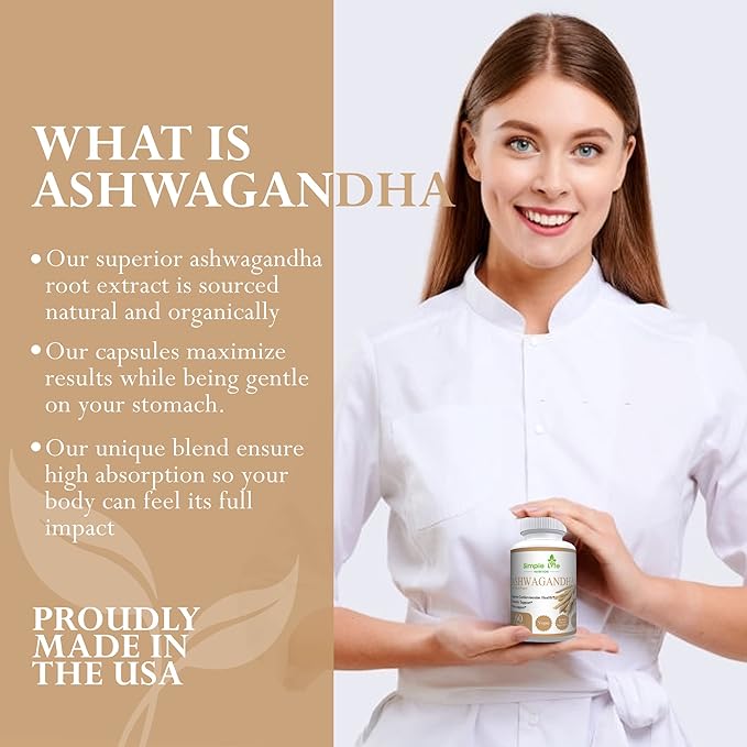 Organic Ashwagandha - Max Strength 1300MG Vegan Capsules - 100% Pure Non GMO Root Powder with Natural Black Pepper 60CT