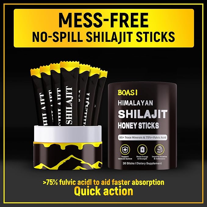 Shilajit Honey Sticks - Himalayan Shilajit Honey Sticks Organic Honey & Saffron for Energy,Strength & Cognitive Support for Men & Women 30 pcs