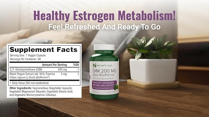 DIM 200mg Estrogen Balance for Women & Men Diindolylmethane Black Pepper for Non-cystic Acne, Hormone Balance, Menopause & Antioxidant Support Vegan Gluten Soy Free Non-GMO USA 2 month supply 60 caps