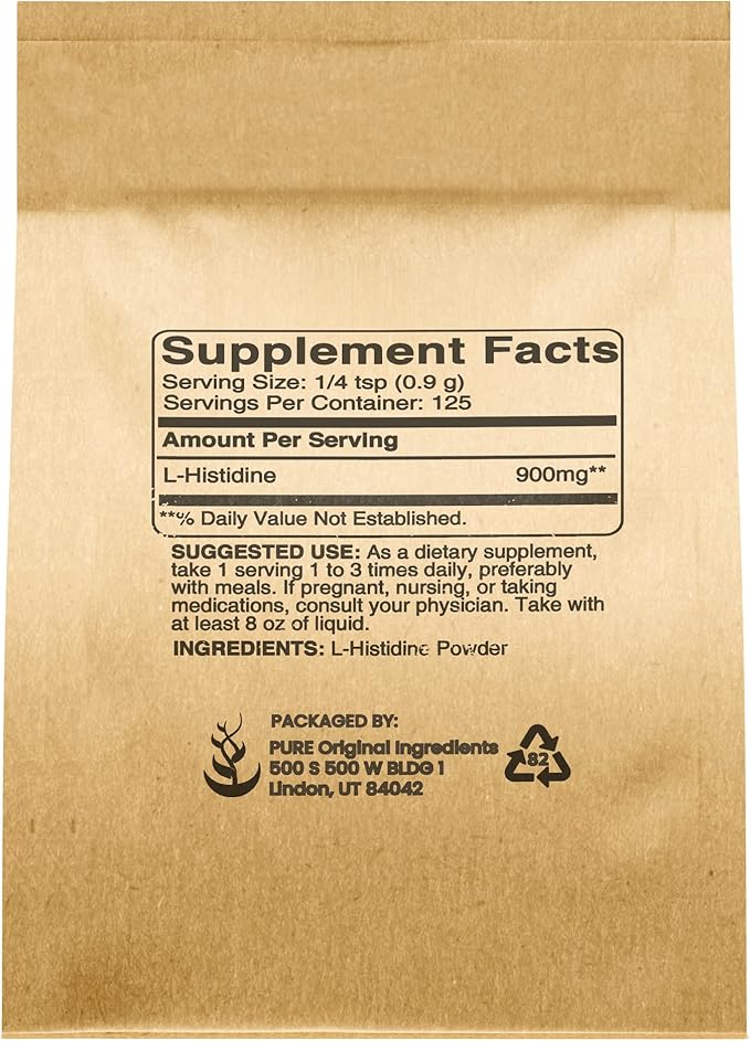 PURE ORIGINAL INGREDIENTS L-Histidine Powder 4 oz, Amino Acid Supplement, No Additives, Always Pure