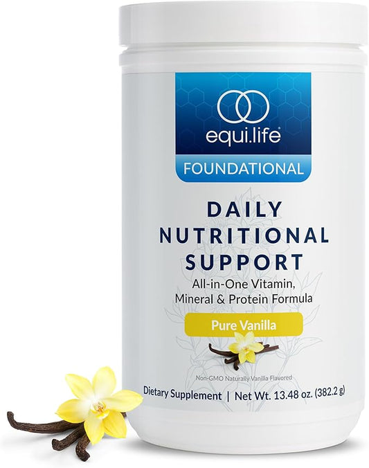 Equilife Daily Nutritional Support, All-in-one Multivitamin Meal Replacement, Pure Vanilla Flavor, with 15g Plant Protein, Supports Energy, Mood, Gut, and Skin Health (14 Servings Tub)