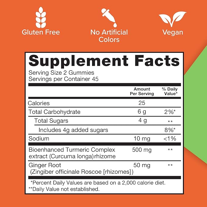 Qunol Turmeric Gummies, Gummy with 500mg Turmeric Curcumin, Joint Support Supplement, Ultra High Absorption Tumeric Curcumin, Vegan, Gluten Free, 90 Count