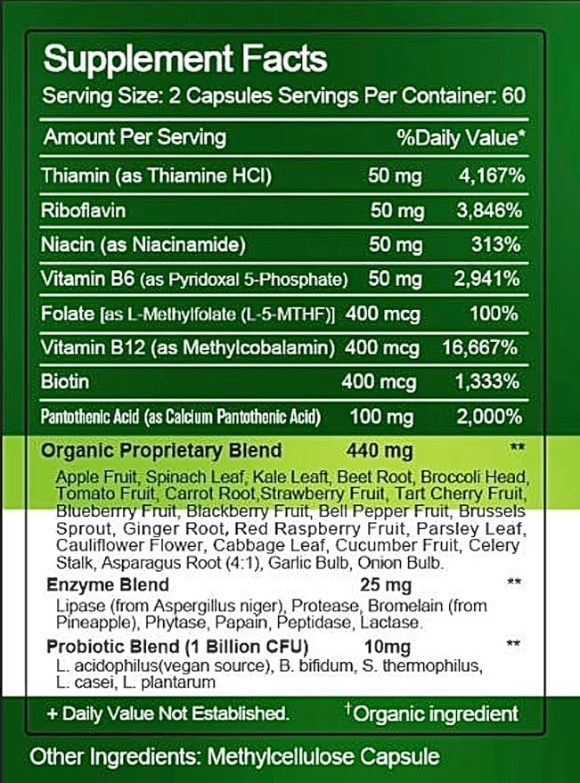 Vitamin B-Complex - Natural Whole Food Supplement, 100% Vegan Sourced + Metabolism, Immune & Digestive Support! 120 Capsules 60 Day Supply