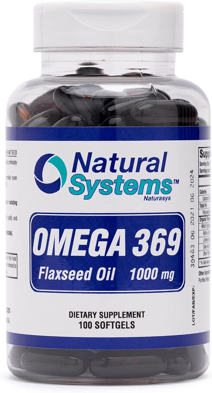 Omega 369 1000 mg 100 Softgels by Natural Systems - Triple Omega 3 6 9 Flax Seed Oil Supplements Capsules -with Essential Fatty Acids - Support Heart and Circulatory Health*